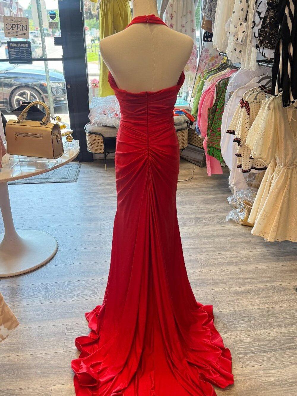 Ladivine Red Halter Neck Ruched Mermaid